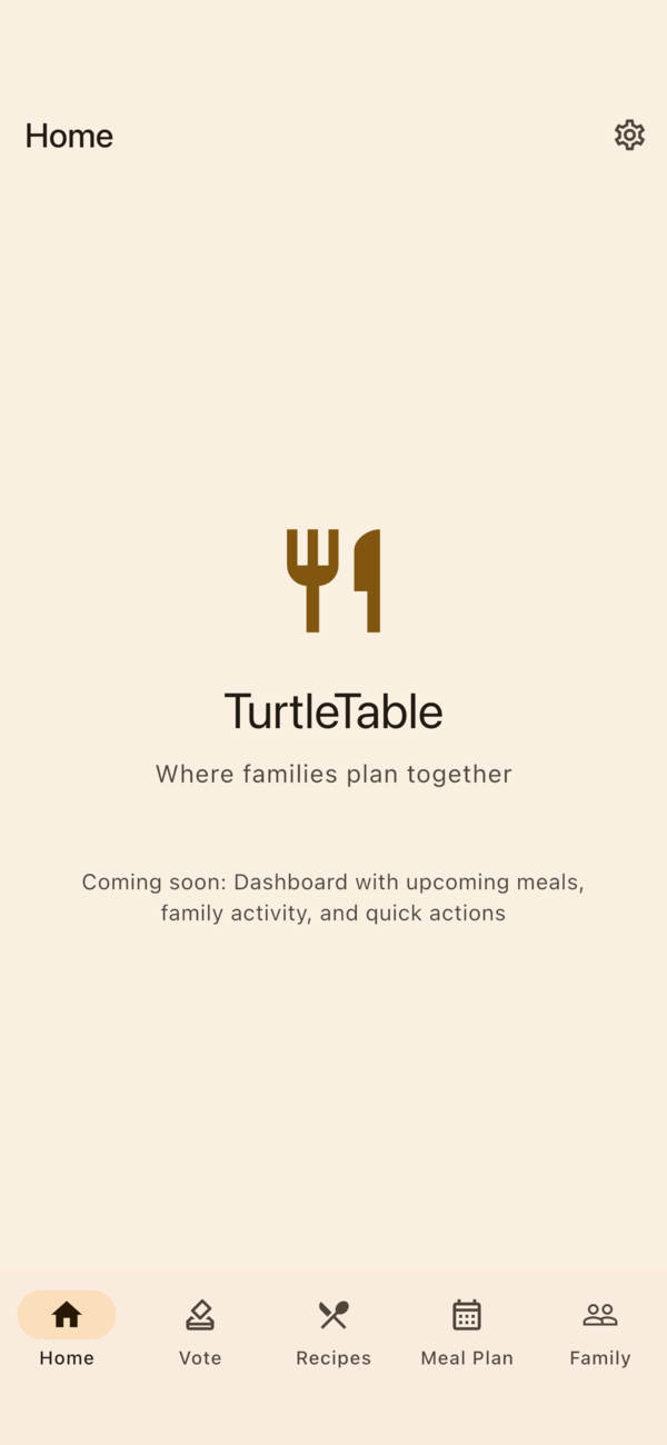 TurtleTable app showing meal planning