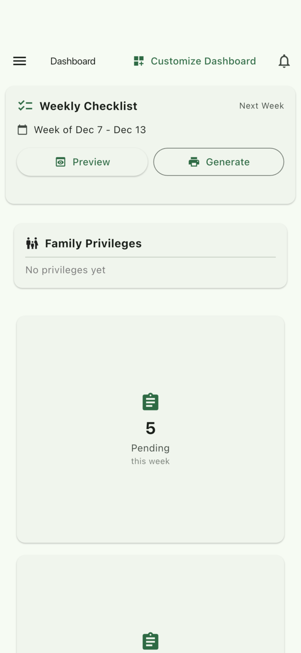 TurtleTracks app showing family chore list